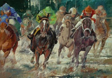  caballos Pintura - impresionismo de carreras de caballos